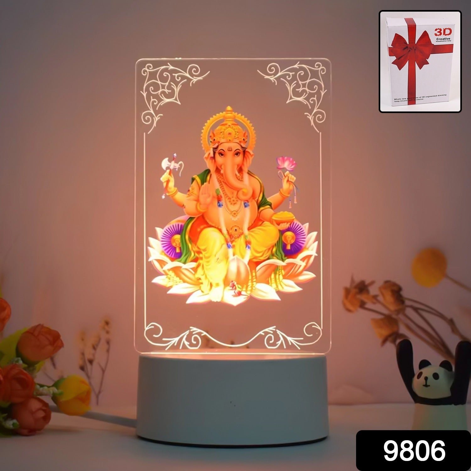 3D Lord Ganesh Frame – Soft White LED Night Light for Home Decor