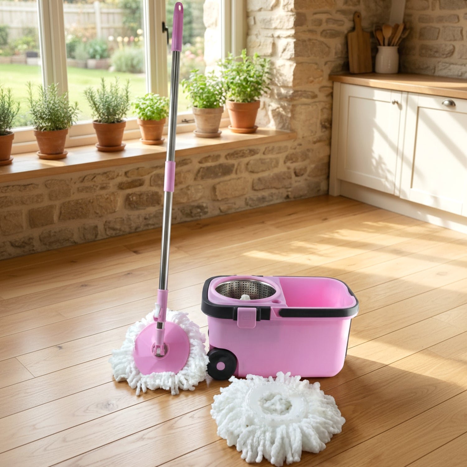 Quick Spin Mop – Easy Wheel Steel Bucket | Velvet Wipe