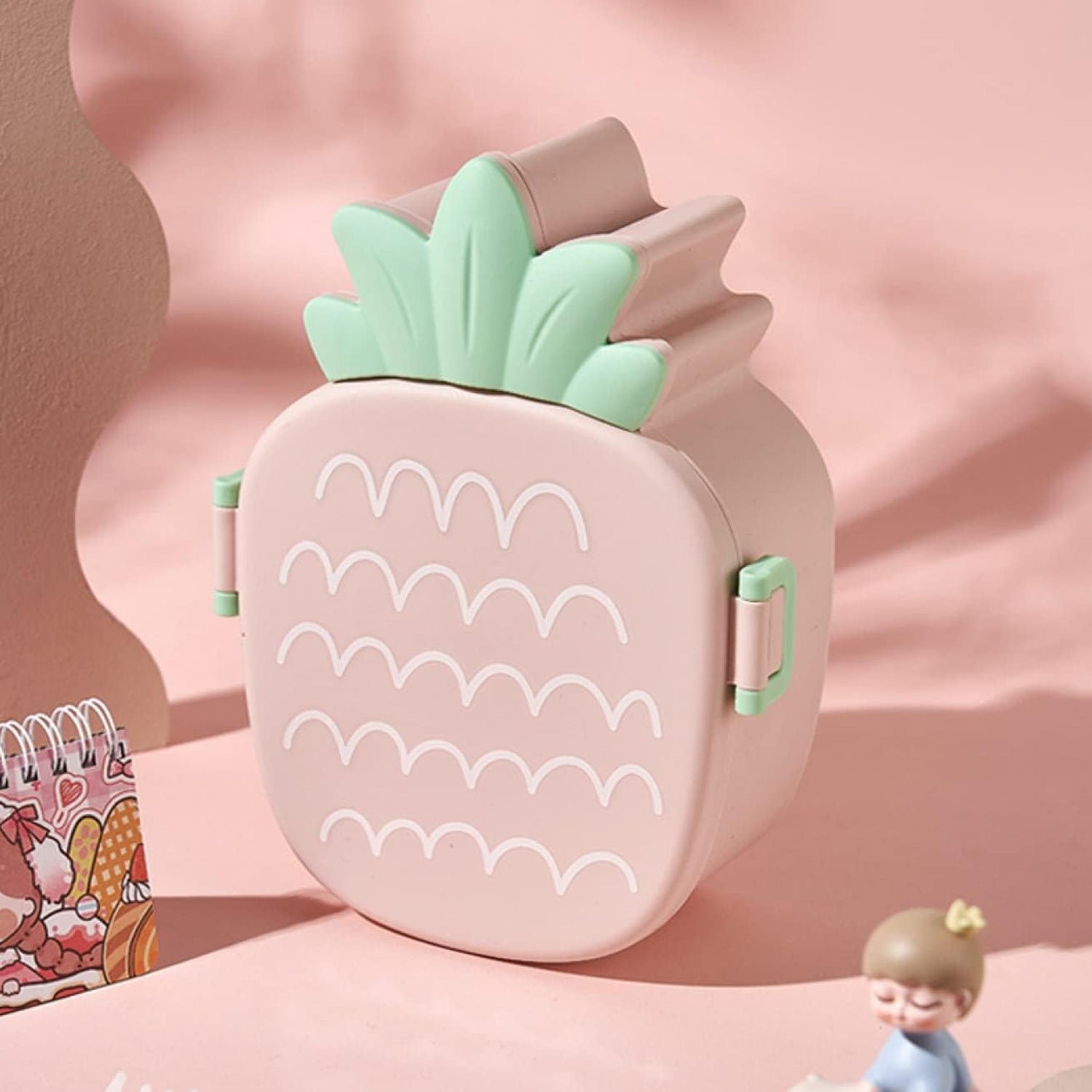 Kids Bento Lunch Box – Pineapple Design with Fork & Spoon | Lunchie Bunchie