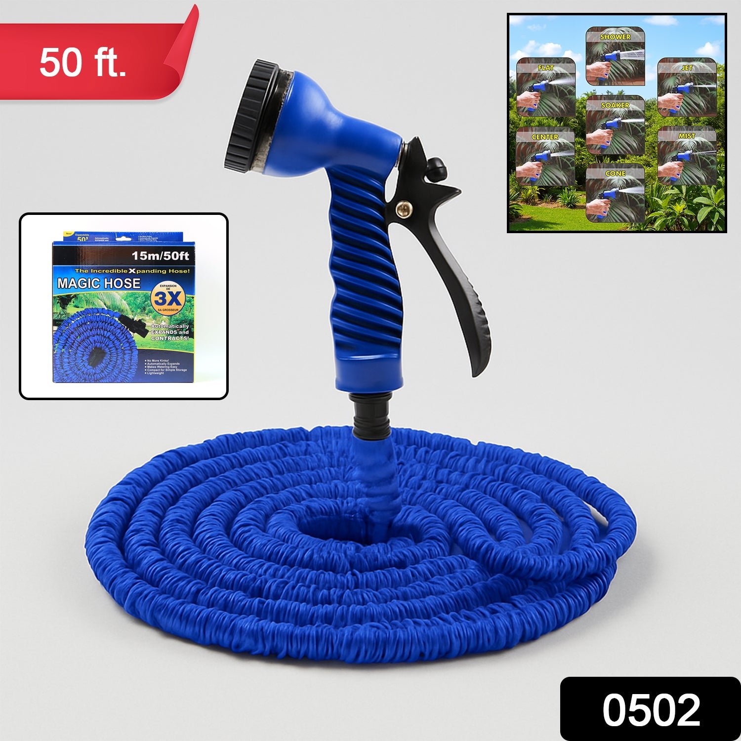 50 Ft Expandable Hose Pipe Nozzle – Garden & Car Wash | Velvet Wheels
