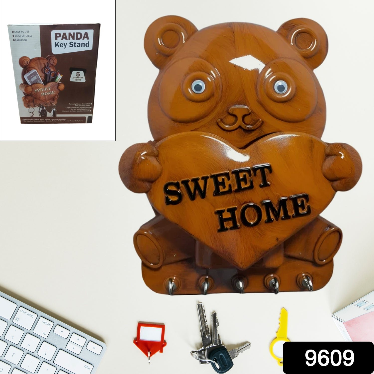 Panda Key Holder – 5-Hook Wall Mount Organiser | GlimmerHome