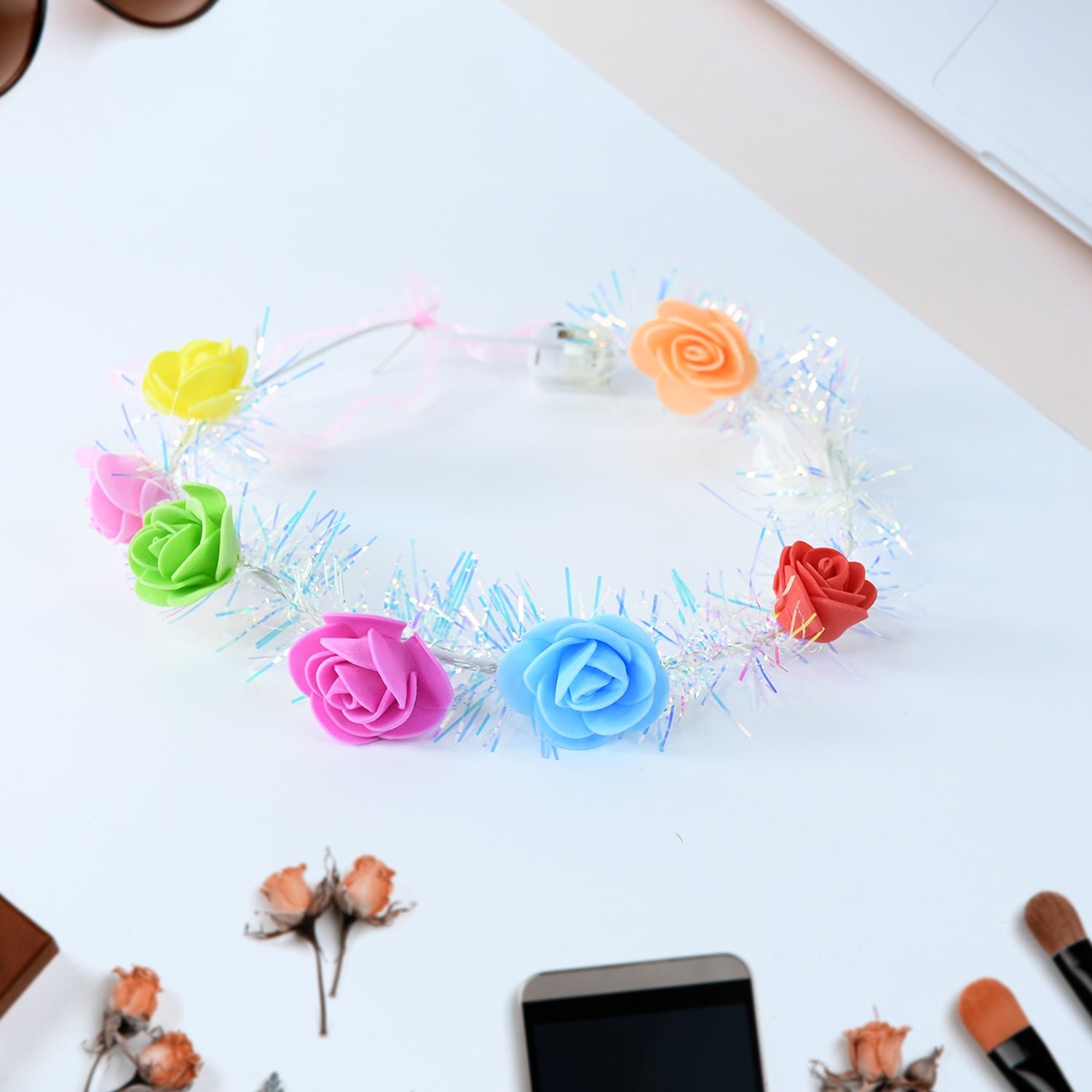 LED Flower Crown Headband – Multicolor Light-Up Roses