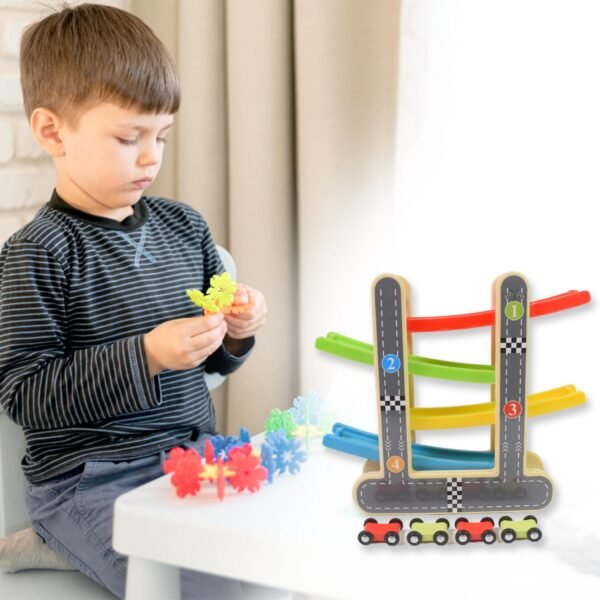 Wooden Ramp Racer – 4 Cars & Handle for Kids | Action Legion