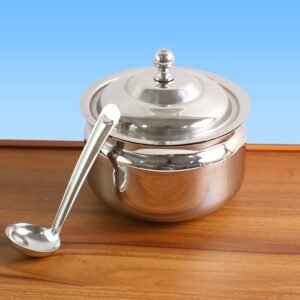Stainless Steel Ghee Pot with Lid & Spoon – Mirror Finish