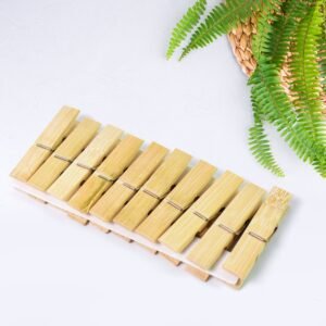 Bamboo Cloth Clips – Heavy Duty Wooden Pegs (10 Pcs) | BathNova