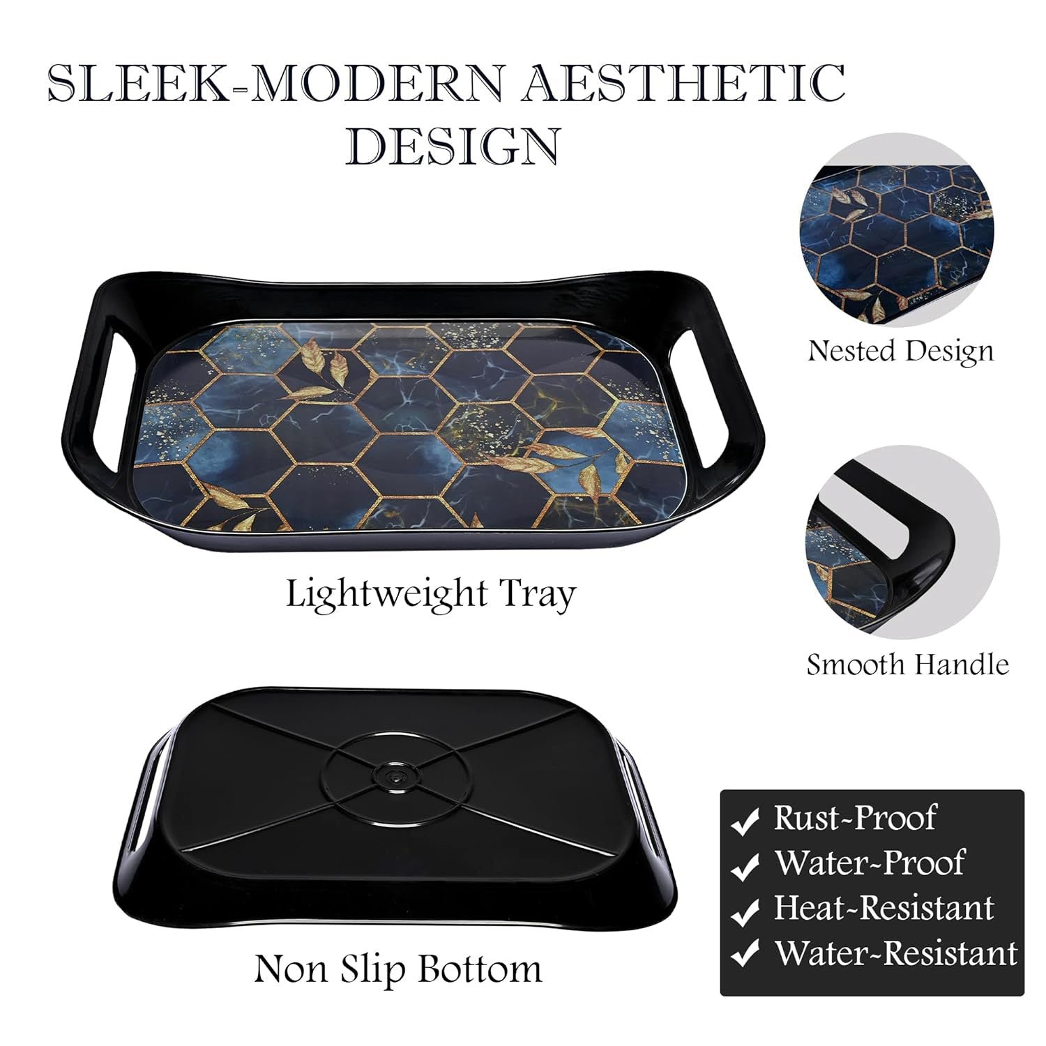 Plastic Serving Tray Set – Elegant Hexagonal 3-Piece Combo