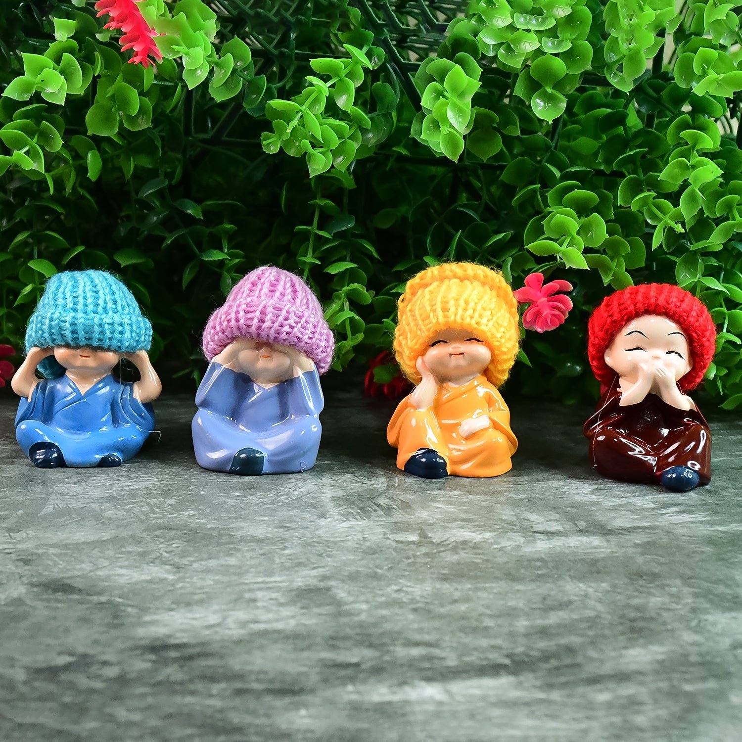 Resin Monk Buddha Showpiece Set of 4 – Spiritual Home Decor