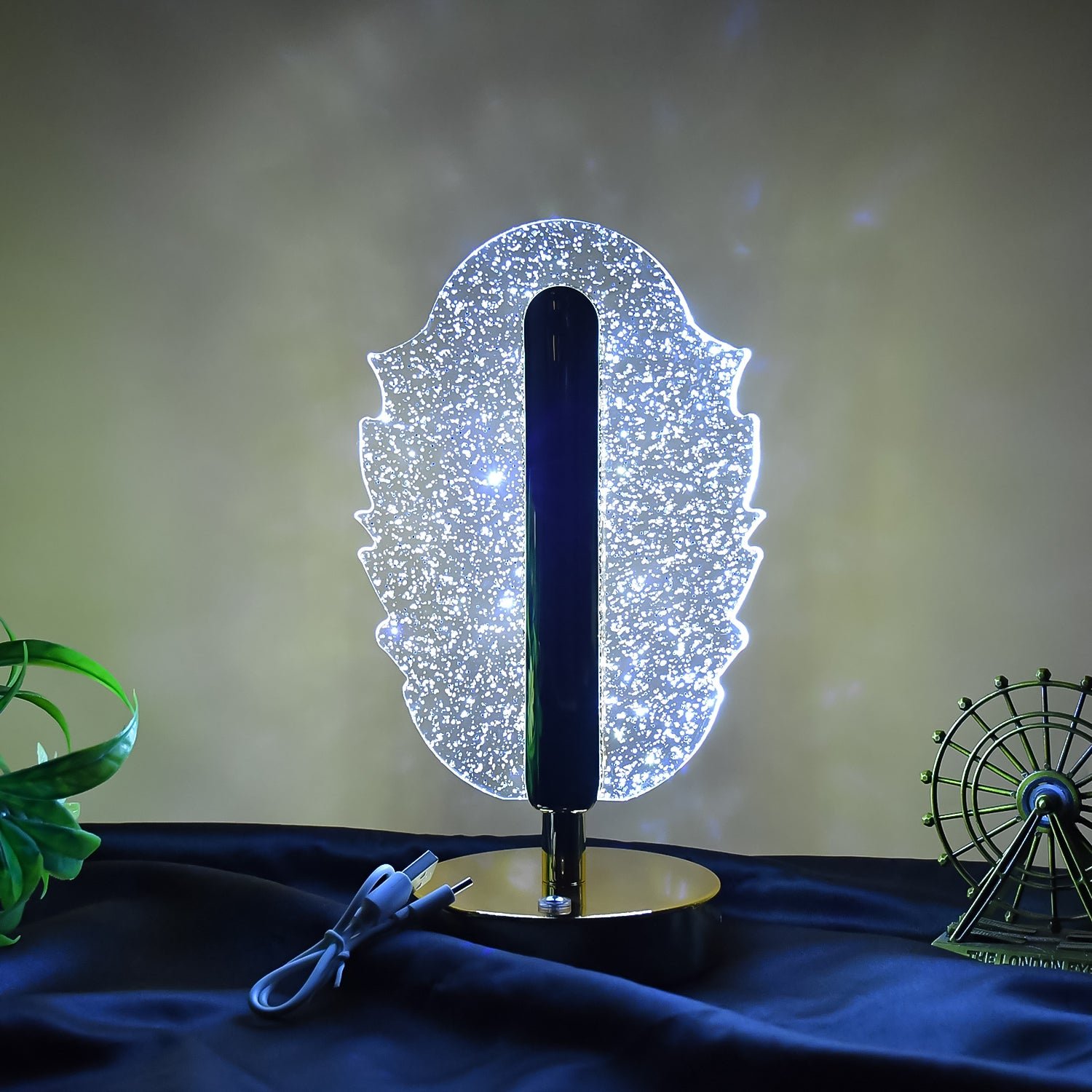 Feather Shape Crystal Table Lamp – Elegant USB Charging LED Light