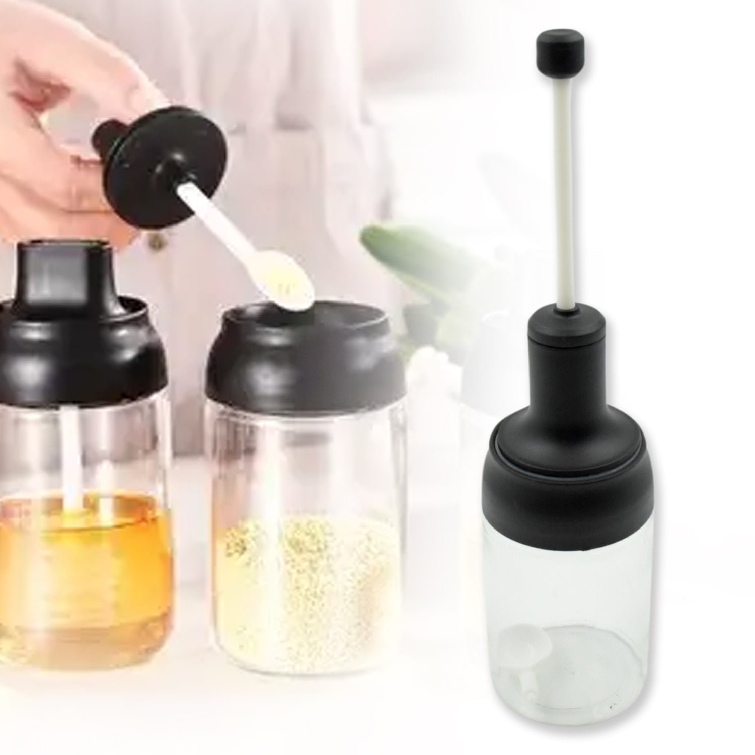 Heat-Resistant Glass Seasoning Jar – Spoon & Lid | Indo Glow