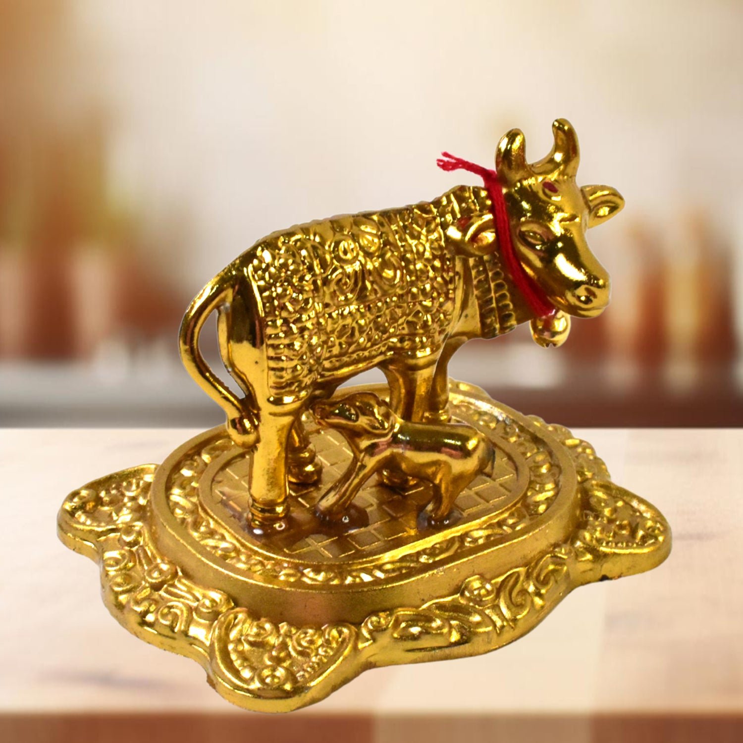 Golden Metal Kamdhenu Cow Showpiece – Spiritual Home Decor