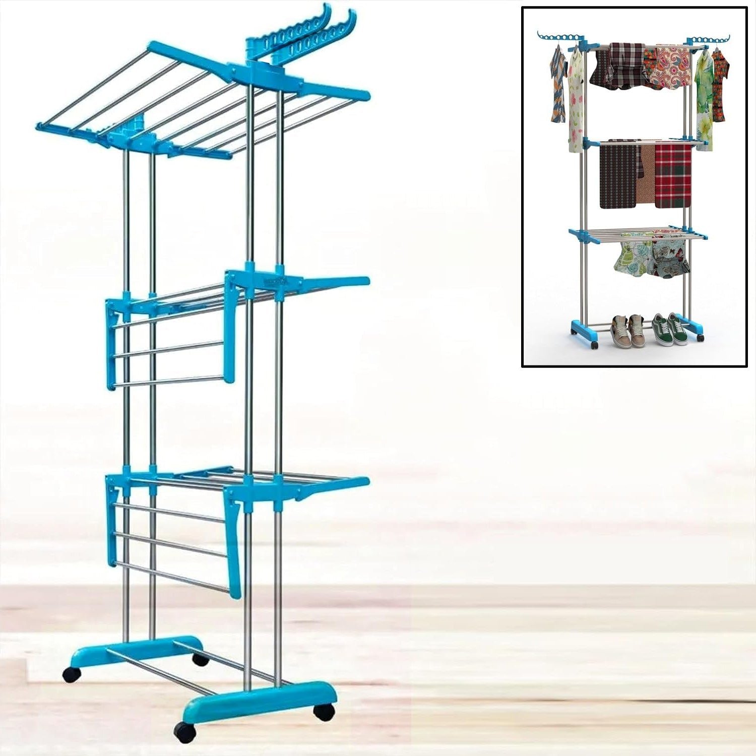 Clothes Drying Stand – Stainless Steel Foldable with Wheels | Storenzo