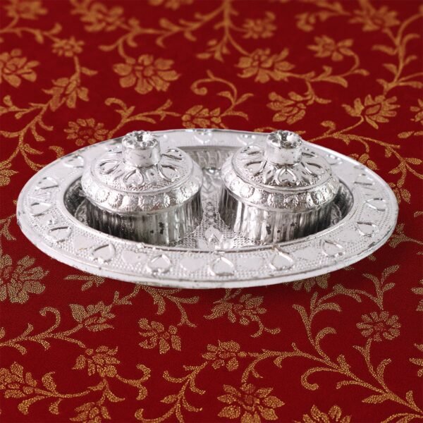 Oval Puja Thali with Kumkum Holders – Traditional & Durable Design