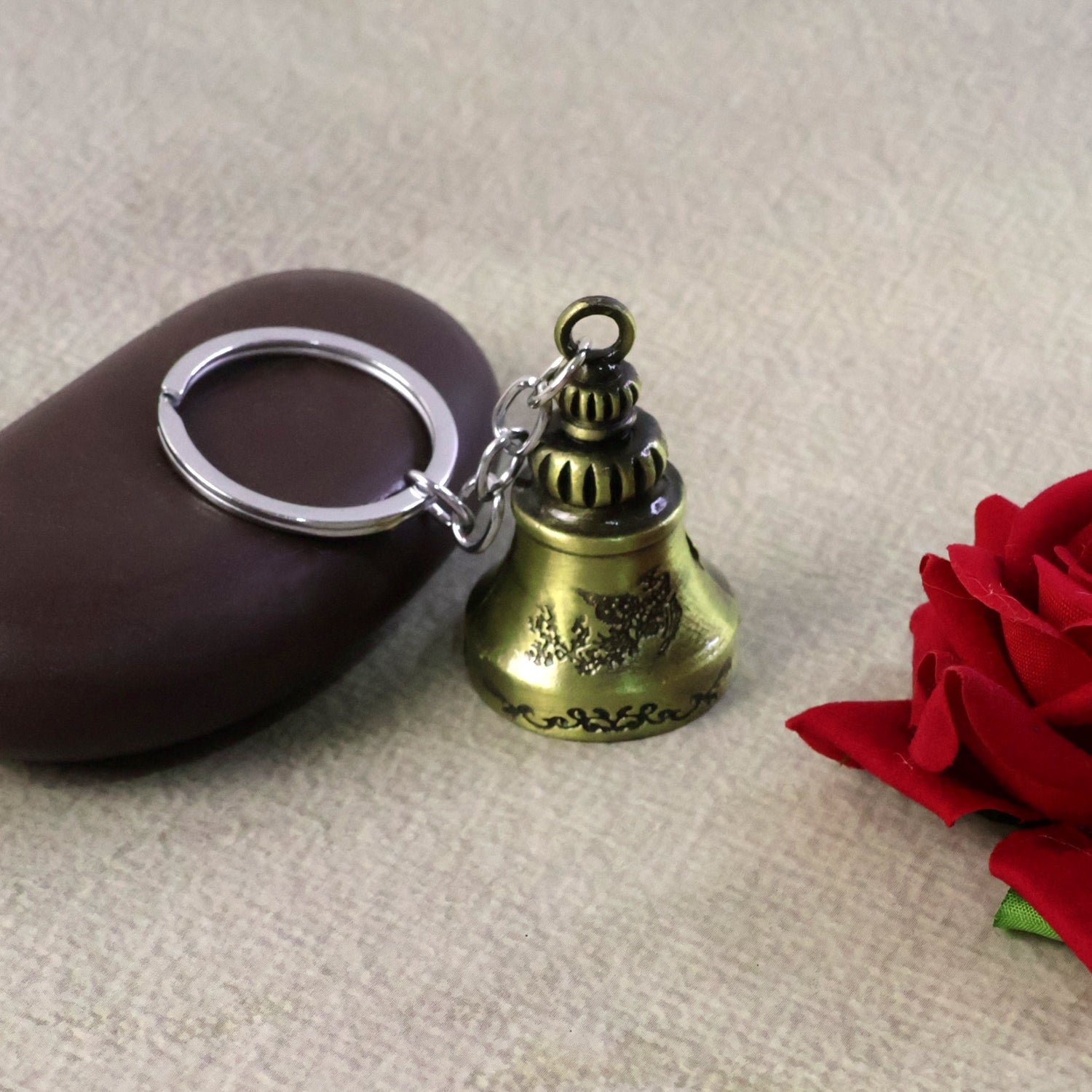 Temple Bell Keychain – Spiritual Metal Charm for Keys and Bags