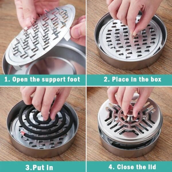 Mosquito Coil Stand – Stainless Steel Safe Burner with Vent Lid
