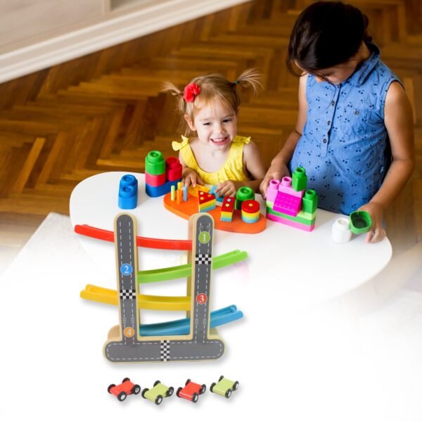 Wooden Race Track – 4-Level Car Ramp Set for Toddlers | Action Legion