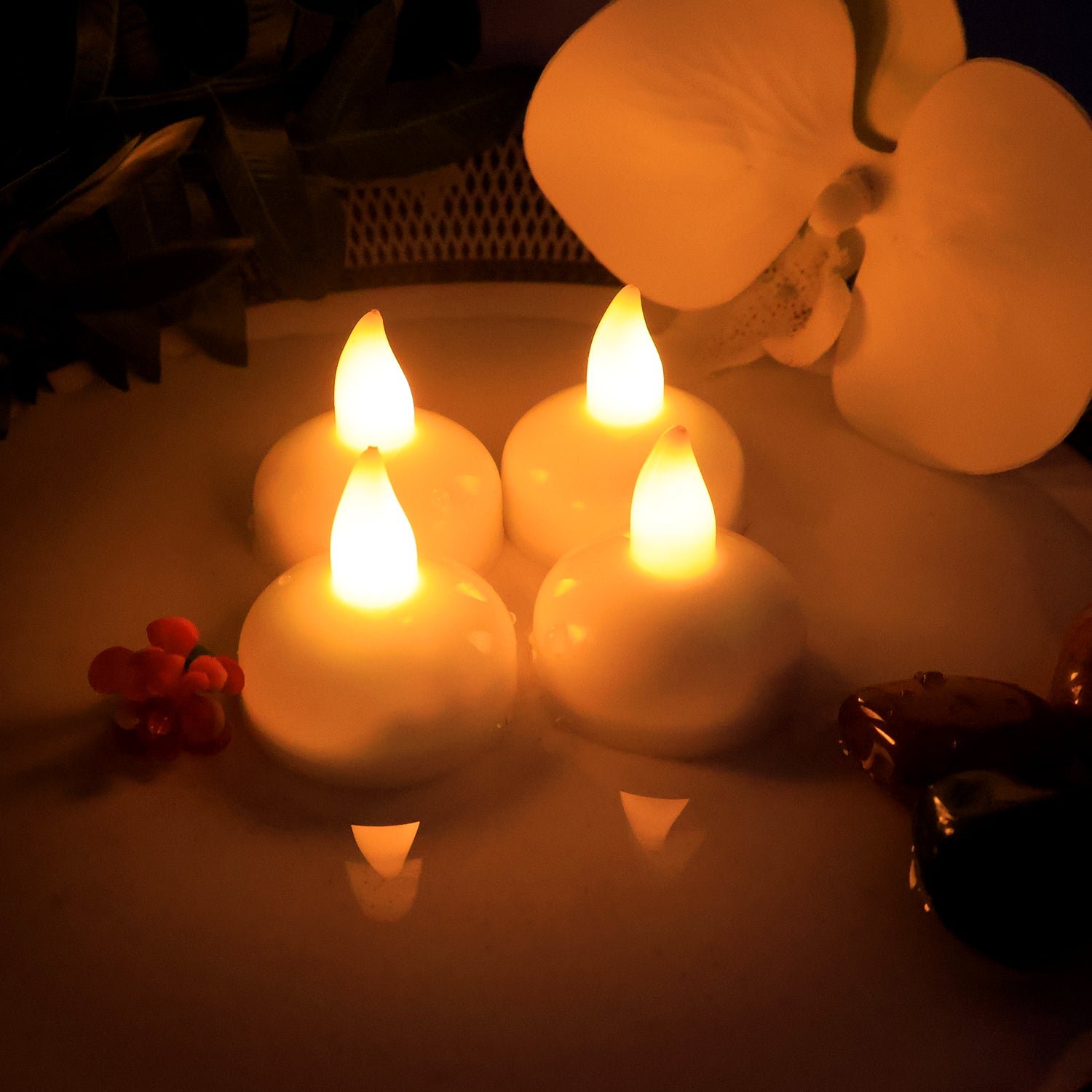 LED Floating Candles – Smokeless Lotus Set of 12 for Festive Decor