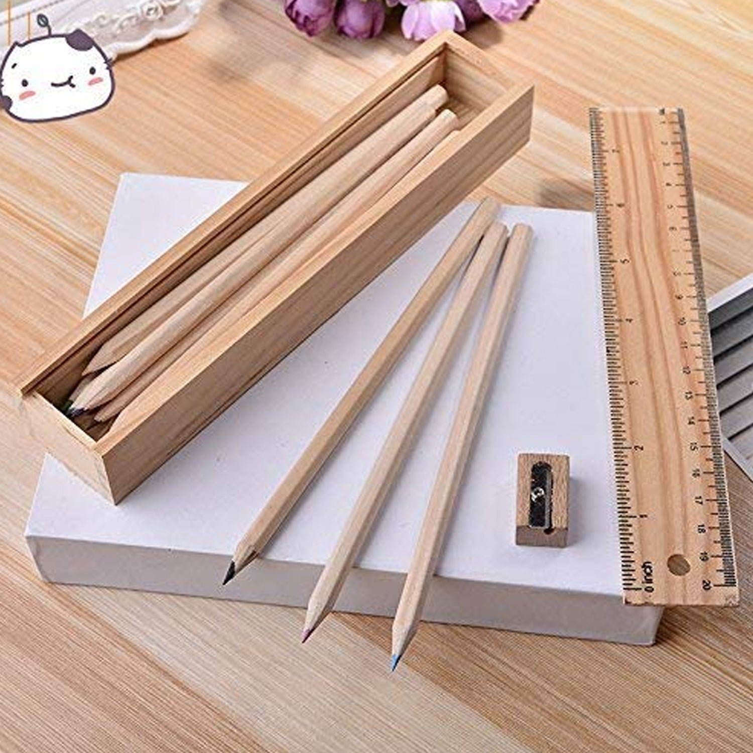 Wooden Pencil Set – 12 Pcs with Box & Sharpener | TinyTrendy