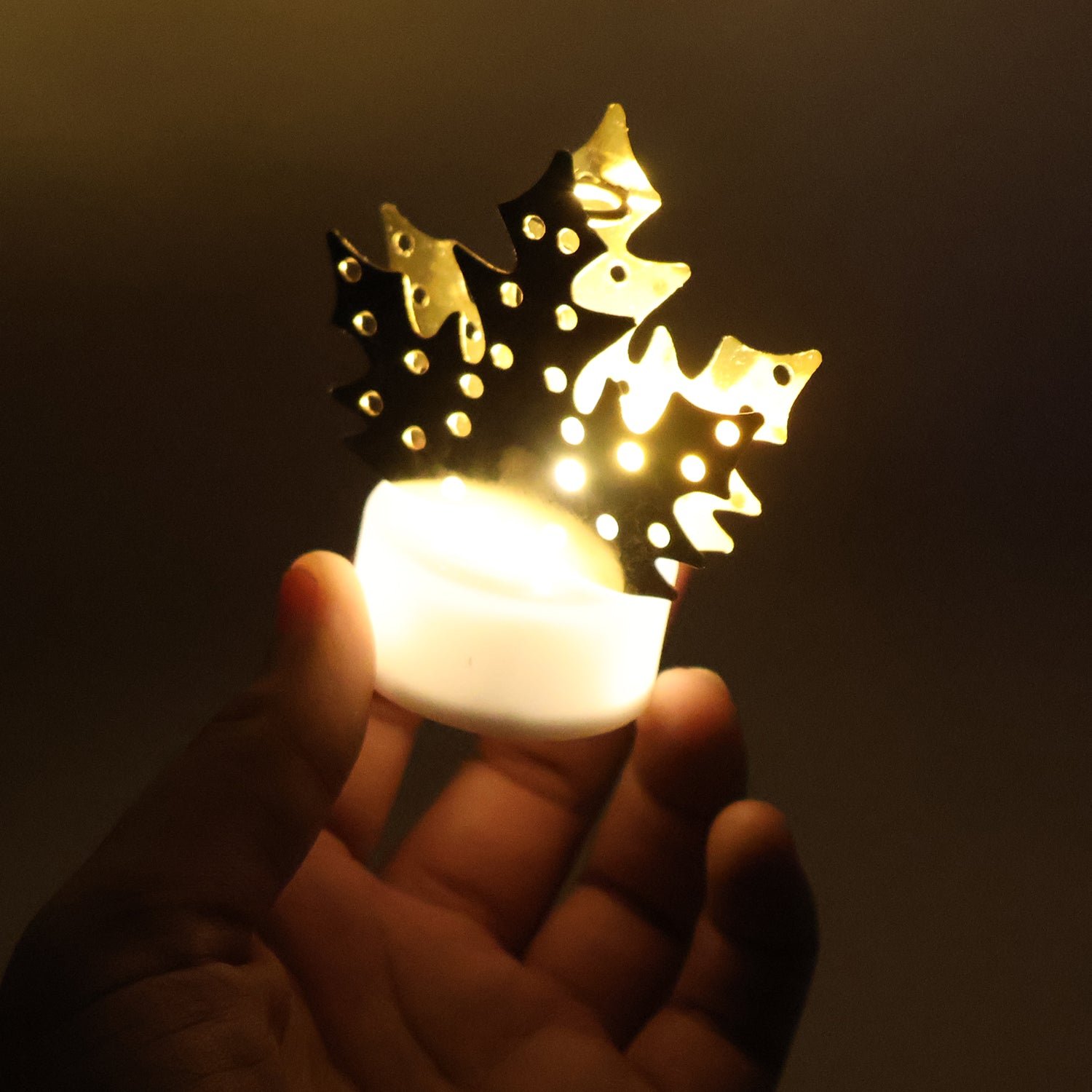 LED Gold Metal Leaf Diya Lamp – Battery Operated Festive Glow