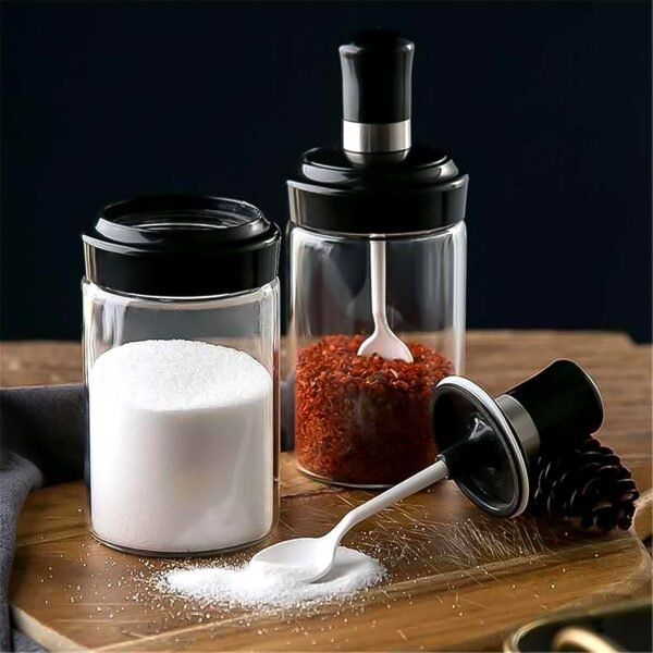 Glass Storage Jar with Built-In Spoon – Airtight 250ml Container