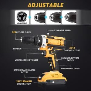 Cordless Drill Set – 21V Lithium Double Battery Kit | PowerXpert