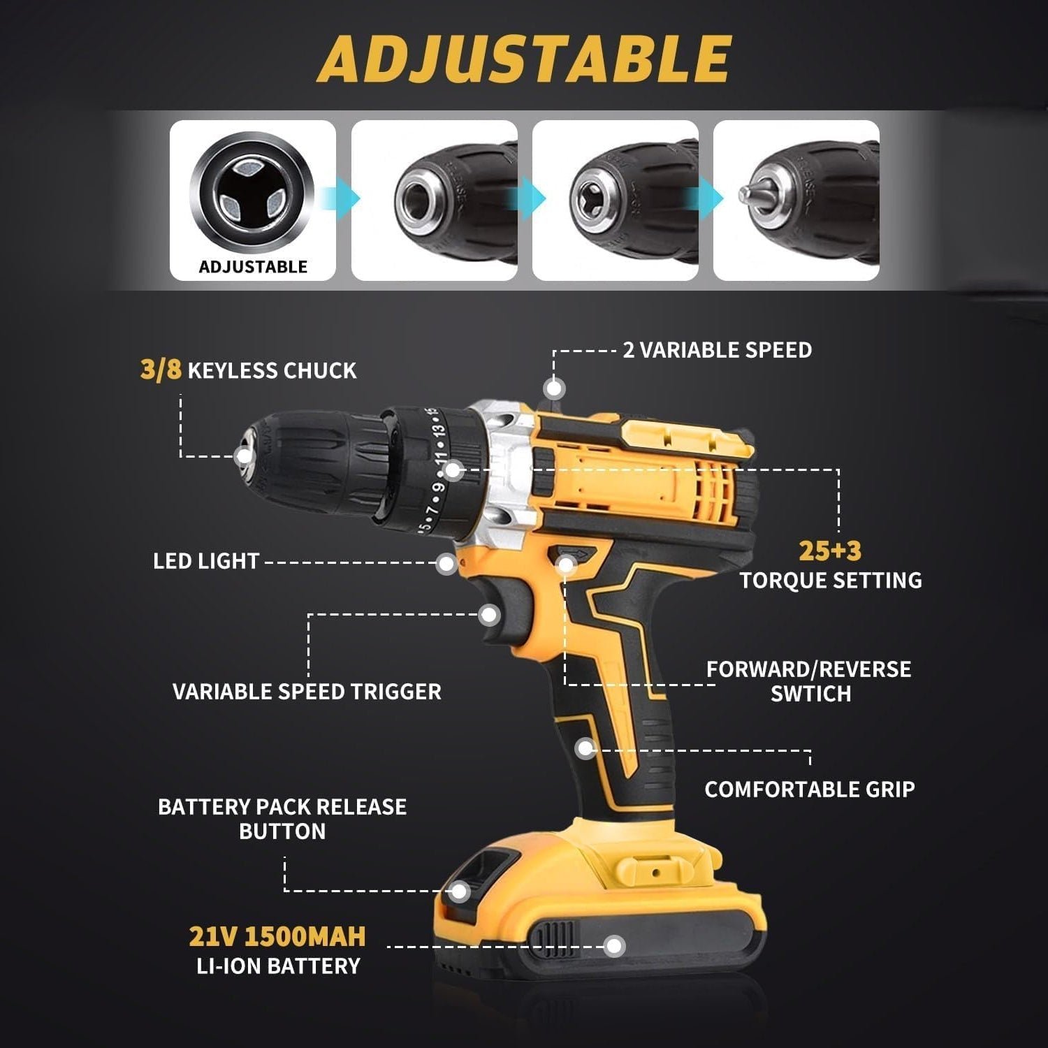 Cordless Drill Set – 21V Lithium Double Battery Kit | PowerXpert