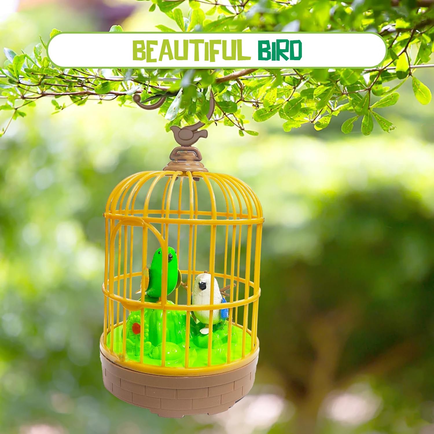 Chirping Bird Toy – Sound-Activated Hanging Cage with LED & Music | Spark Tots