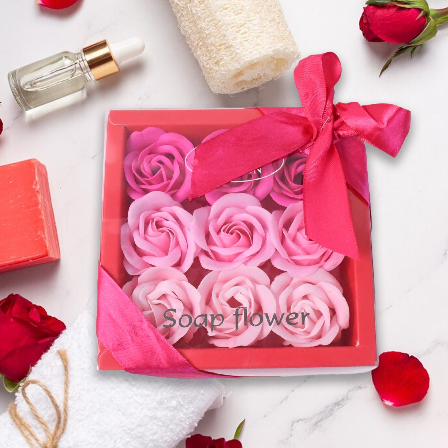 Rose Flower Bath Soap – Floral Scented Gift Set (9 Pcs)