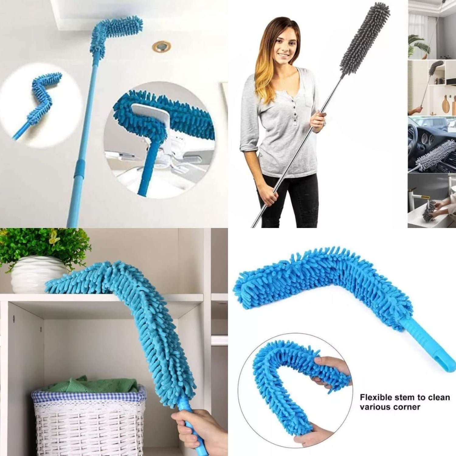 Adjustable Dust Brush – Extendable Handle, Microfiber Head | Garth