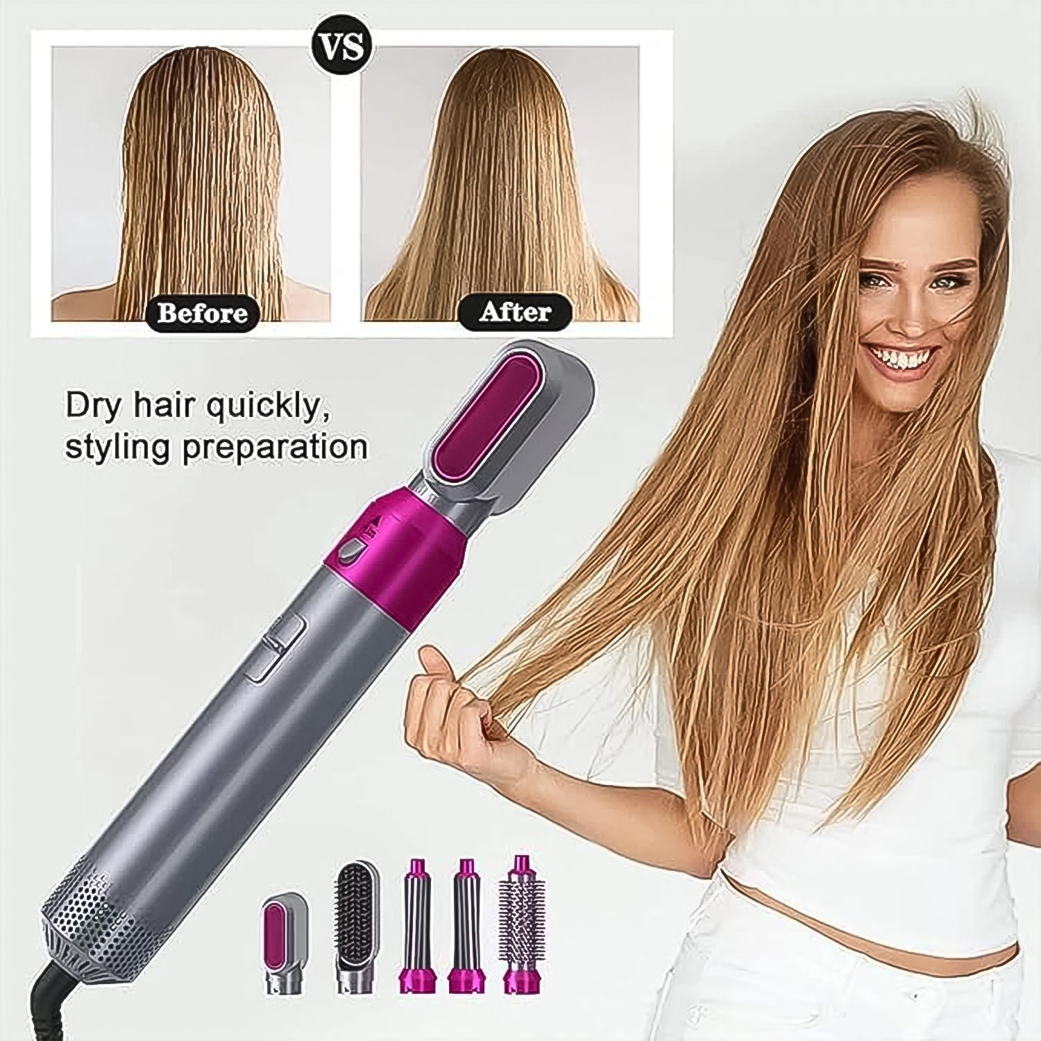 5 In 1 Hair Dryer Brush – Multifunctional Hot Air Styler with 1000W Power