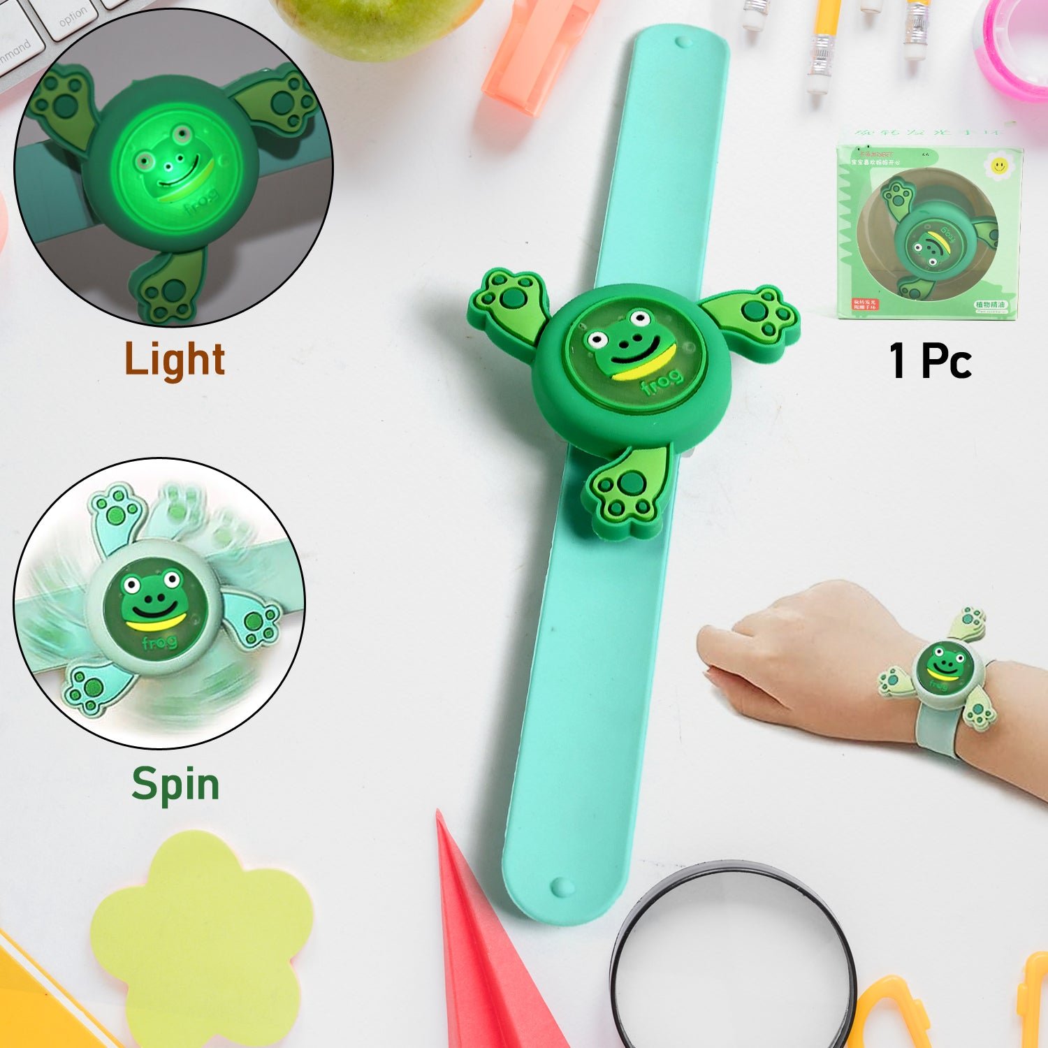 Kids LED Slap Bracelet – Spinning Light-Up Cartoon | Little Fashionistas