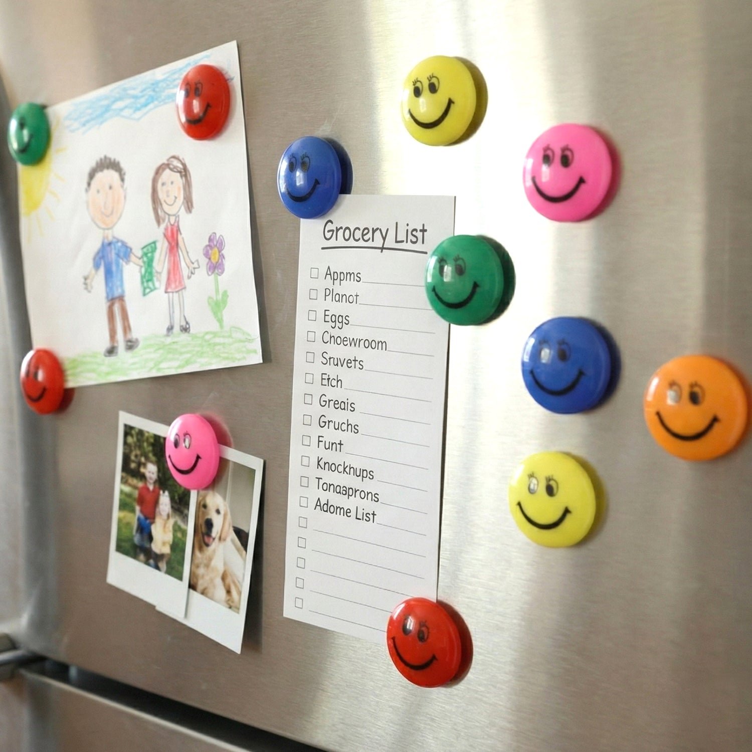 Smiley Face Magnetic Buttons Set – Strong, Colorful 12 Pc Set