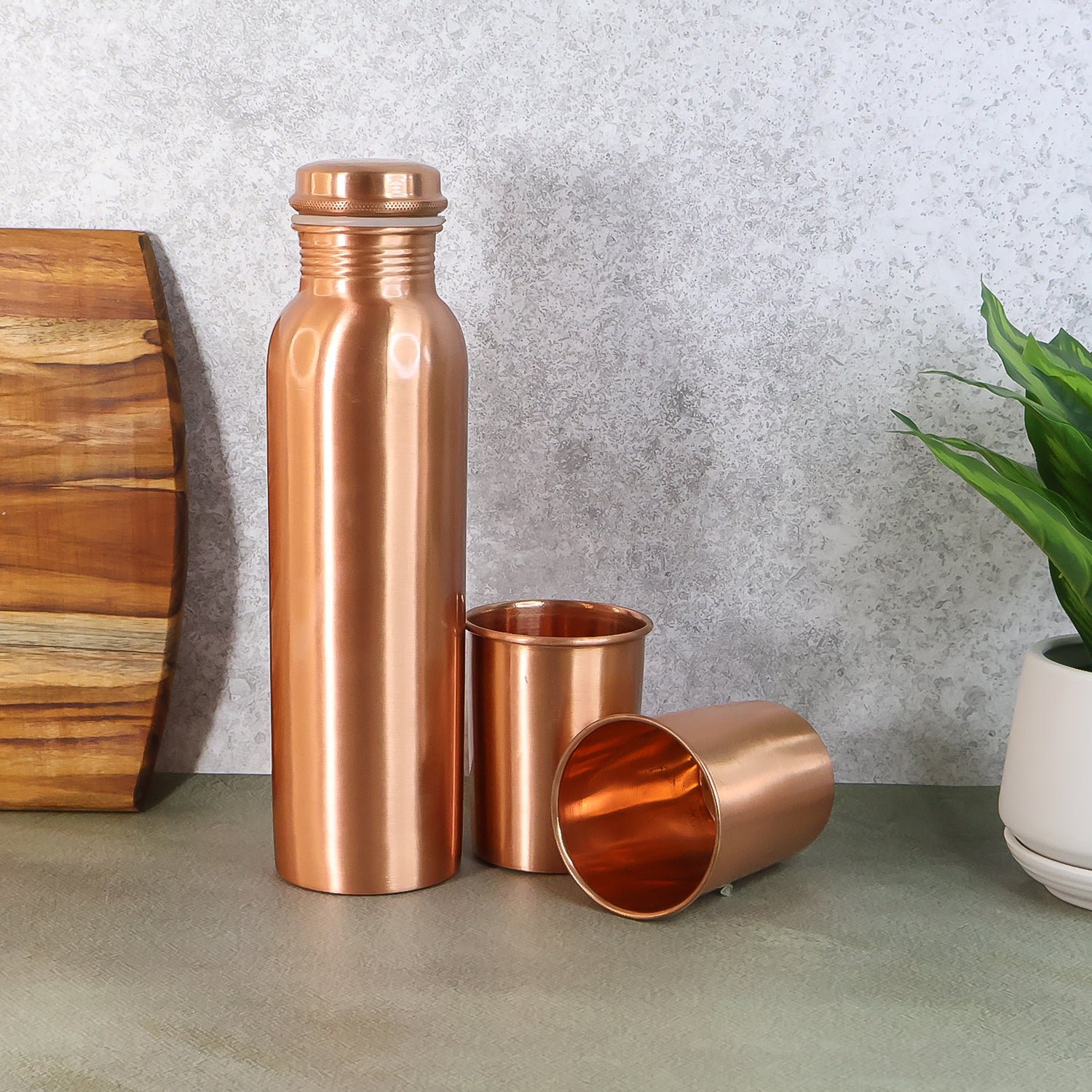 Copper Water Bottle Set – 1L Bottle & 2 Glasses | Own Hydrate