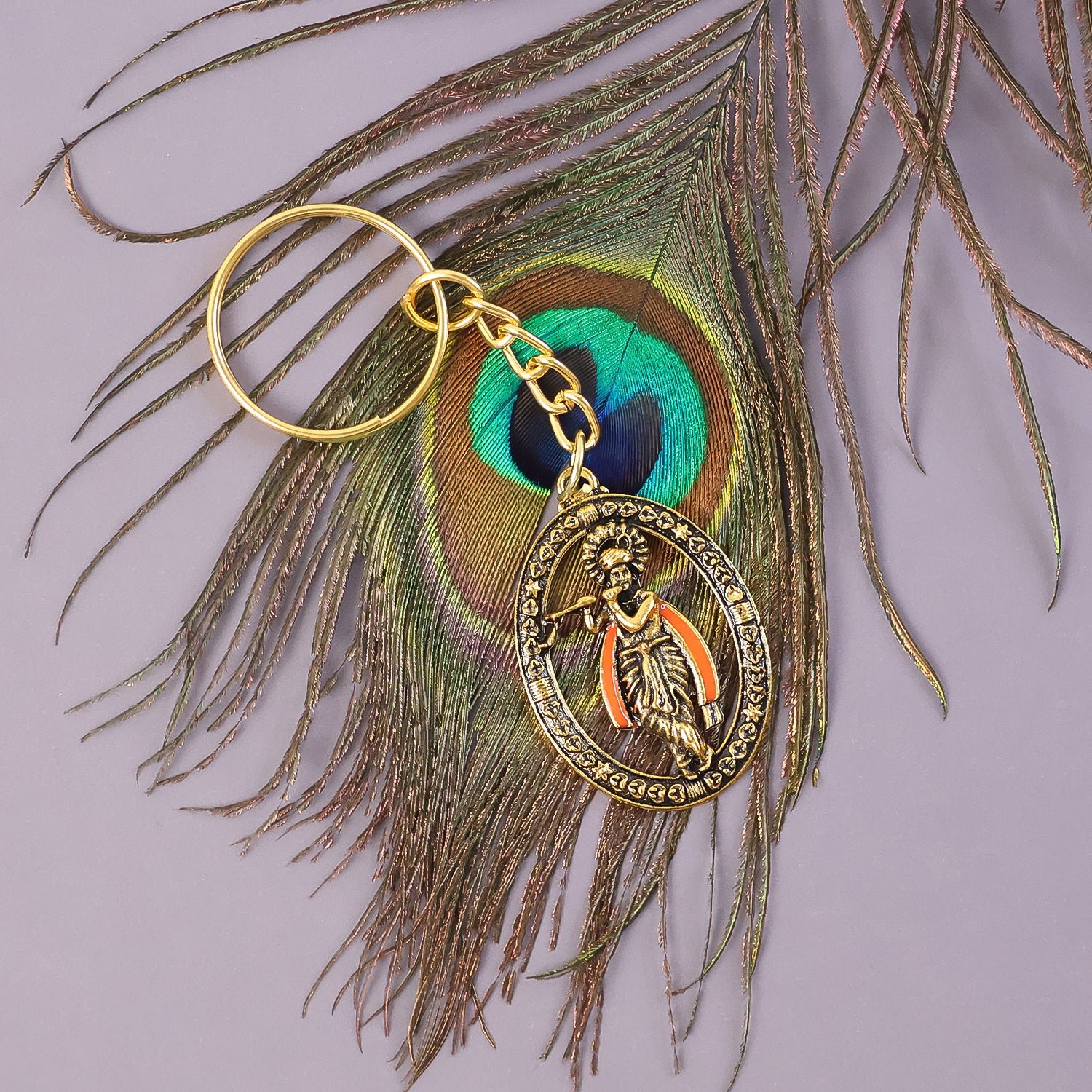 Lord Krishna Metal Keychain – Traditional Spiritual Accessory