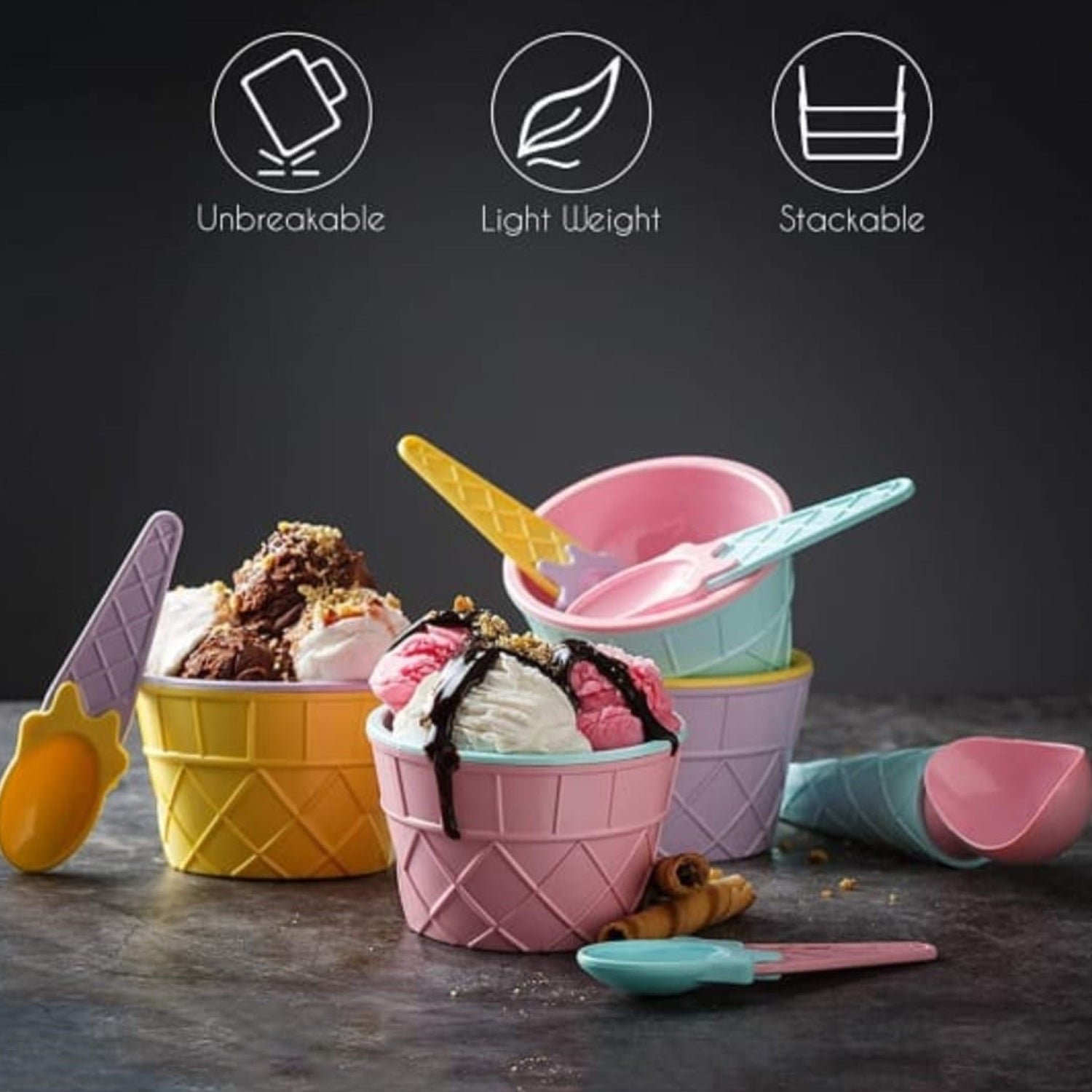 Ice Cream Bowl Set – 12-Pc Multi-Color Dessert Bowls | Jiaqi