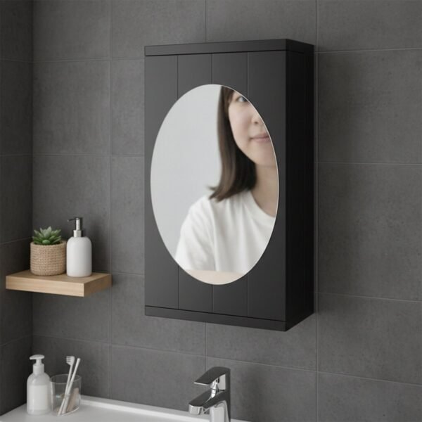 Rotating Storage Cabinet with Mirror, Space-Saving Wall Organizer