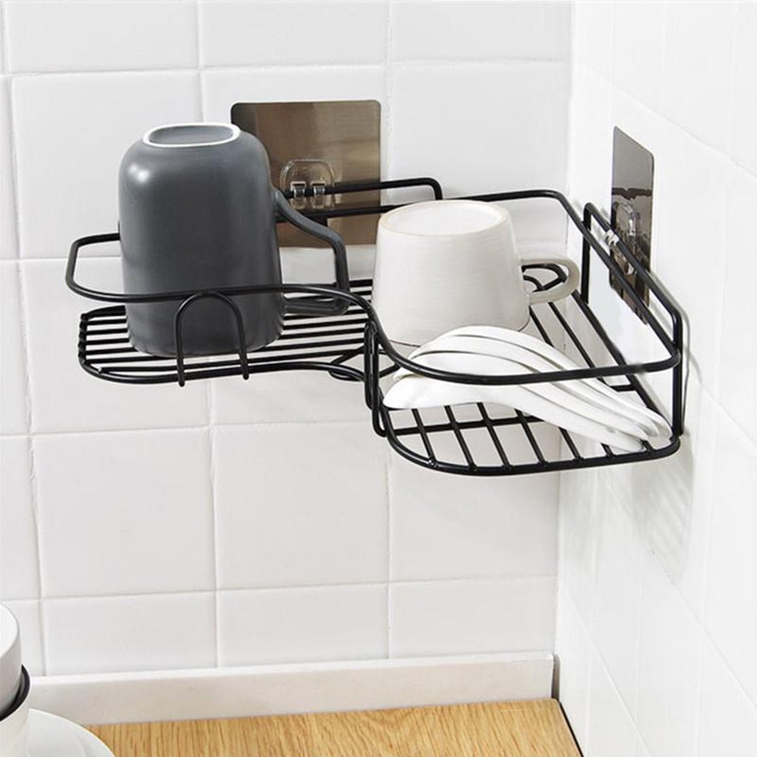 Corner Shelf Organiser – Stainless Steel Self-Adhesive | Bathora