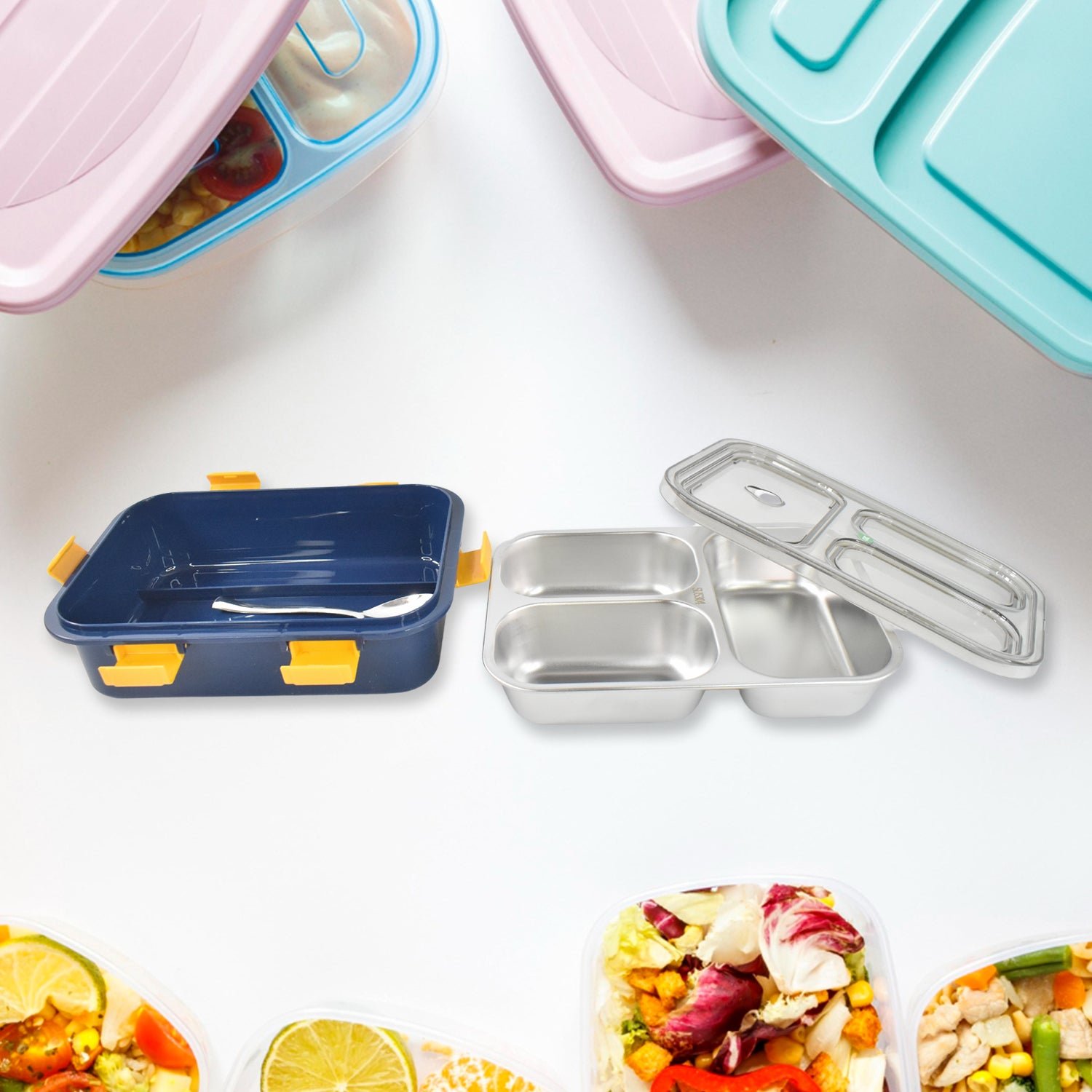 3 Compartment Stainless Steel Lunch Box – Leakproof Kids Tiffin