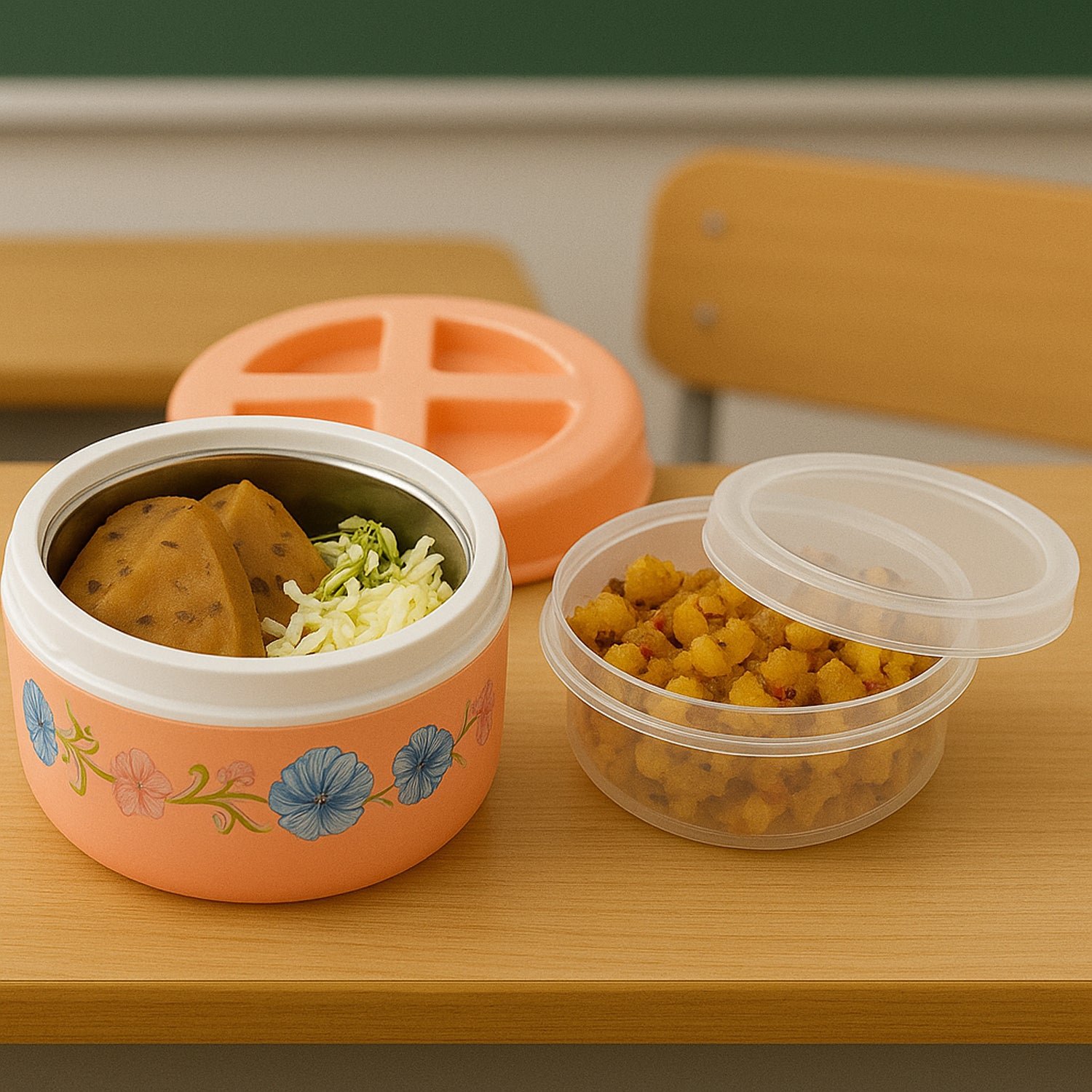 Insulated Lunch Box – Floral Print Double Wall Hot Pot