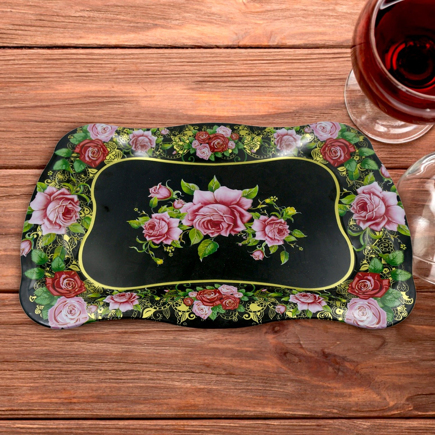 Stainless Steel Serving Tray – Floral Design, Durable | Tidy Table