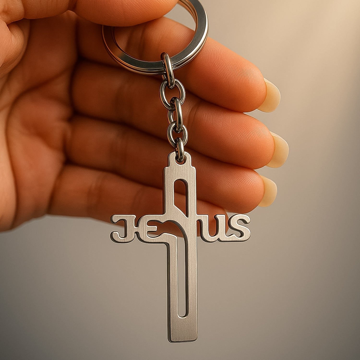 02_8b66c74c-2e5b-4263-a633-44ba316ef036 Metal Cross Keychain – Gujarati Jesus Script for Spiritual Style