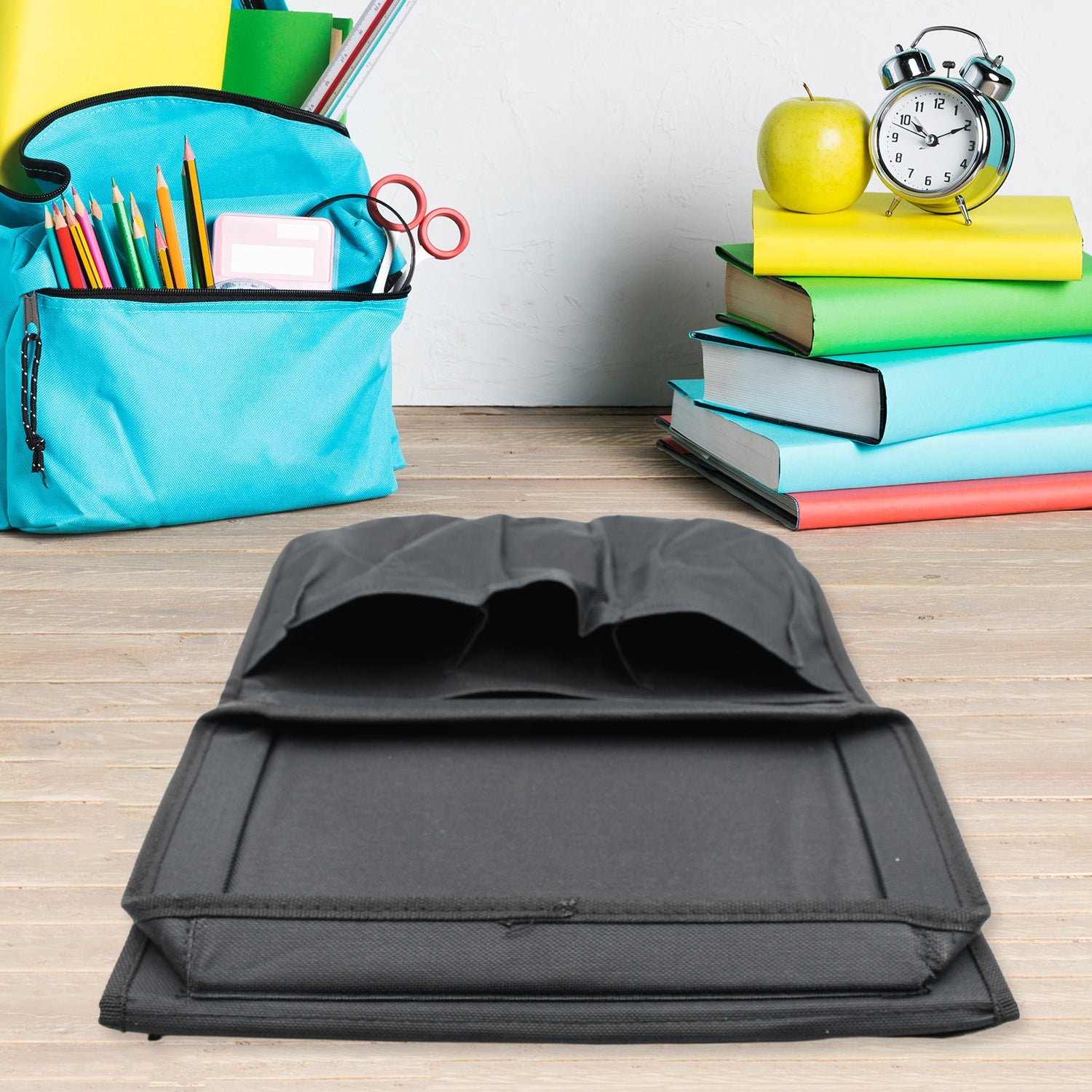 Sofa Armrest Organizer – Black Storage Caddy with Tray | Organivo