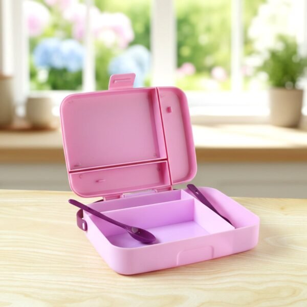 Leak Proof Lunch Box with 3 Compartments and Spoon Set