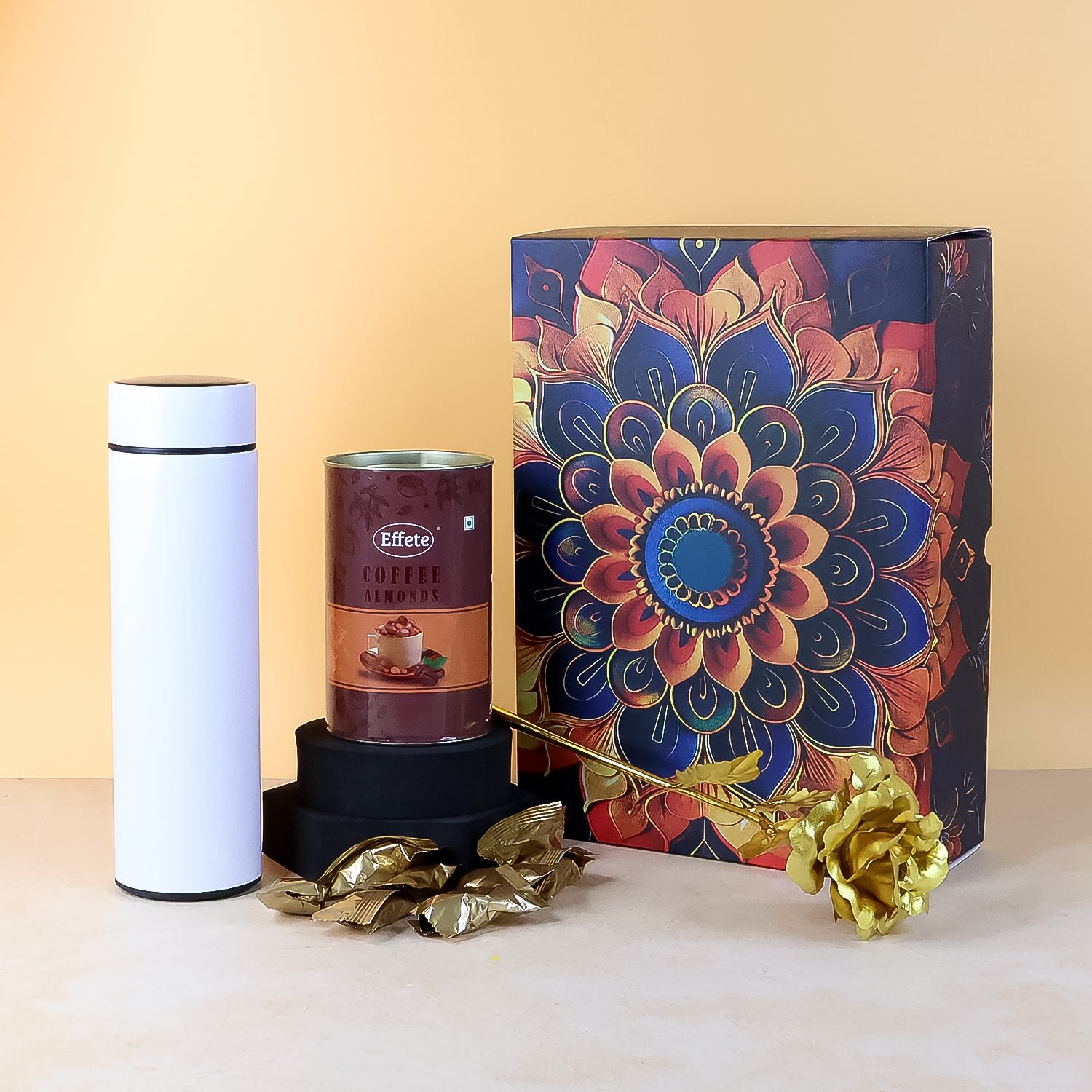 02_a5c3d2b5-72f6-4fb5-b996-9ab6c44ca892 Coffee Almonds Gift Hamper – Golden Rose & Stainless Steel Bottle