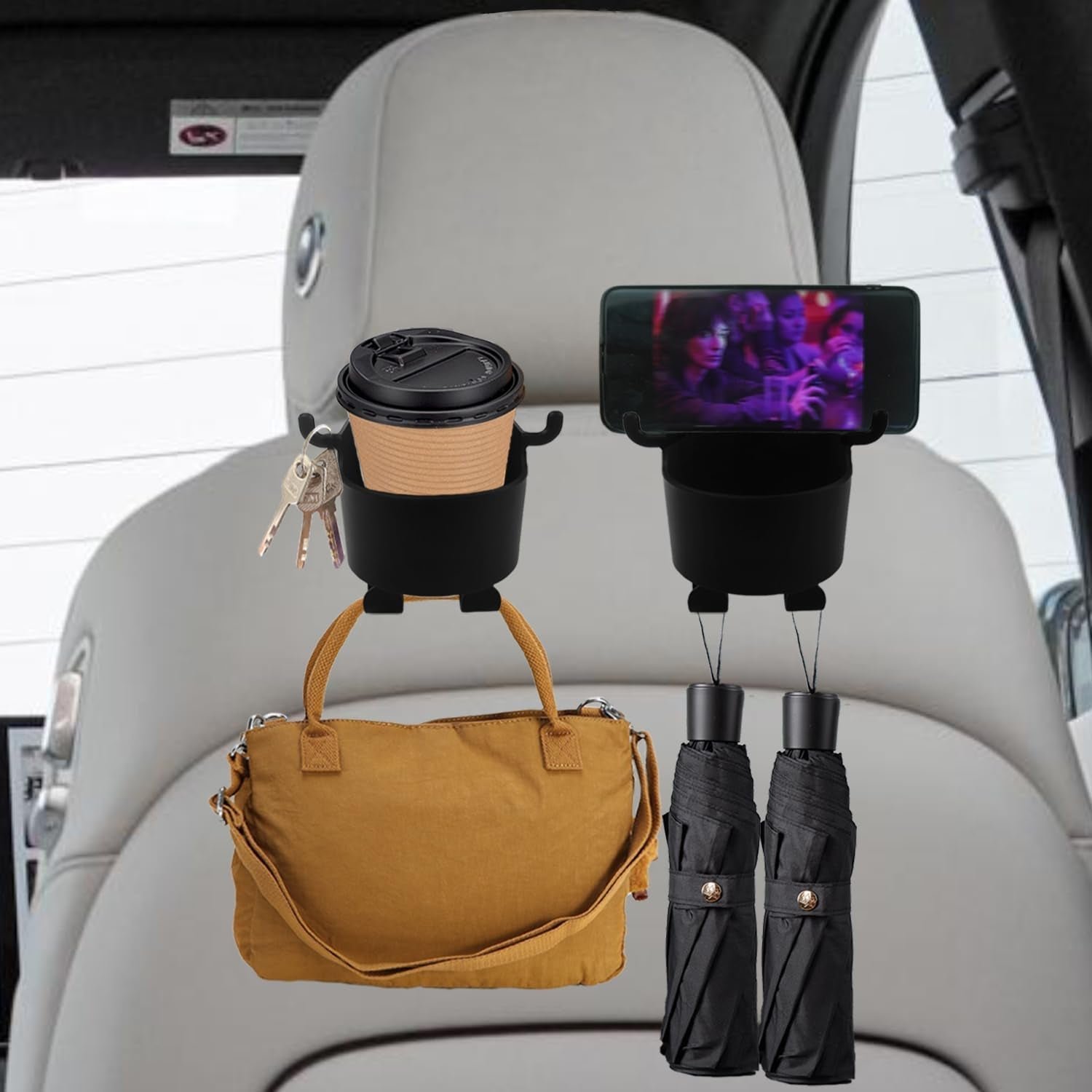 Car Headrest Organizer – 3-in-1 Cupholder & Phone Holder for Travel