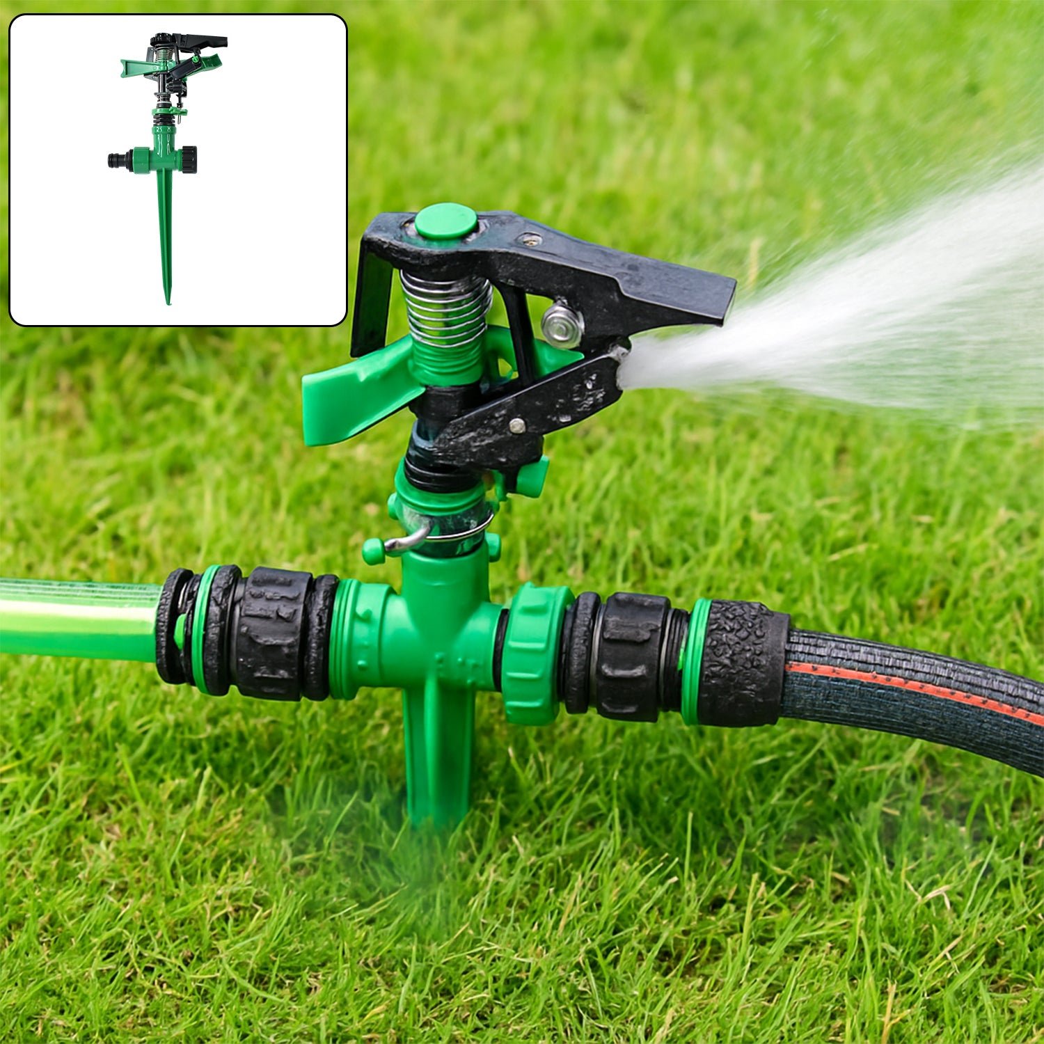 360-Degree Rotating Garden Impact Sprinkler – Adjustable Water Coverage