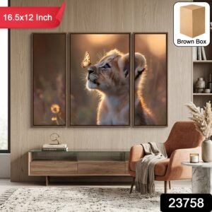 Lion Cub Wall Art – Vibrant 3-Panel MDF Wall Decor
