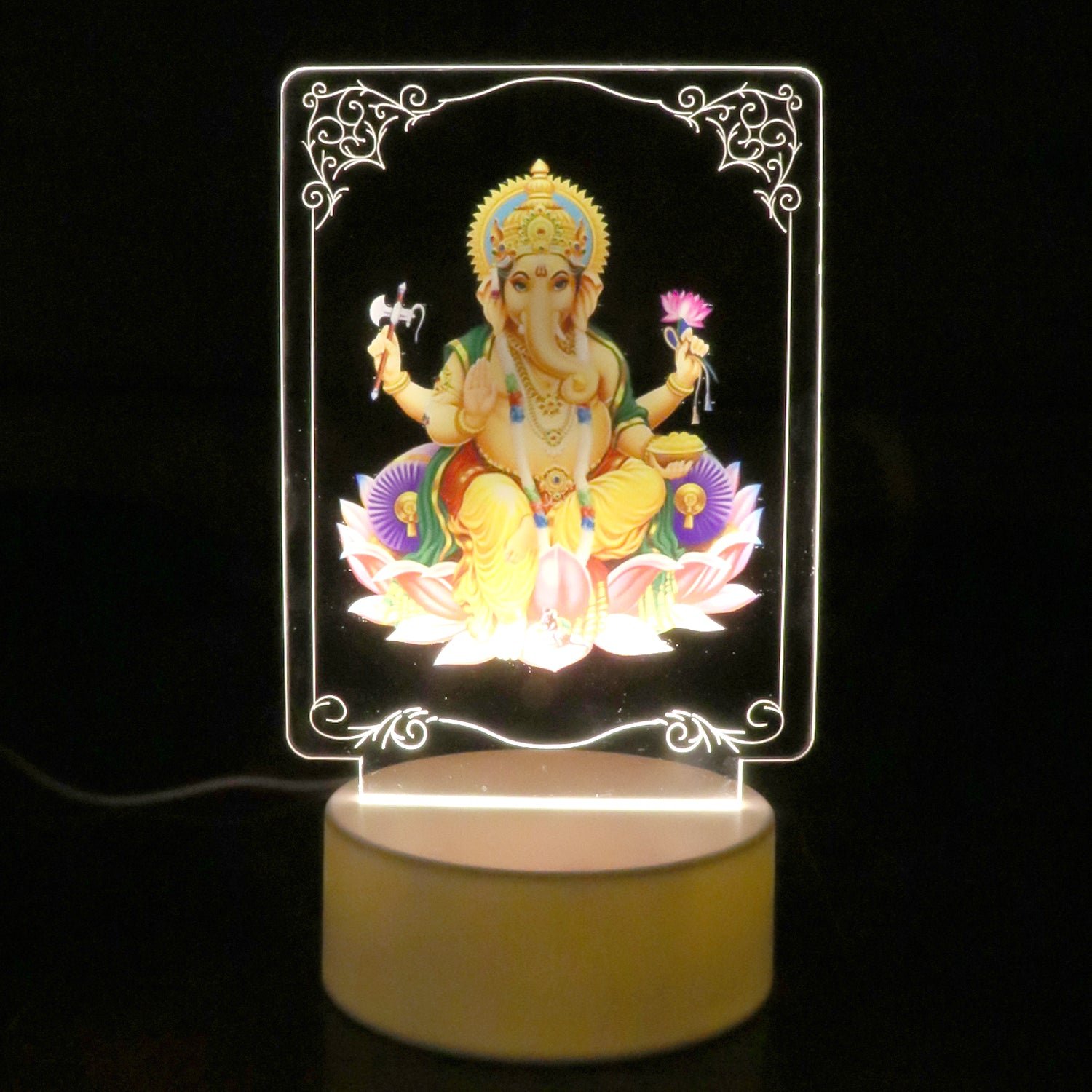 3D Lord Ganesh Frame – Soft White LED Night Light for Home Decor