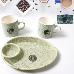 Ceramic Tea/Coffee Cup Set – 3-Piece with Platter | TableNest