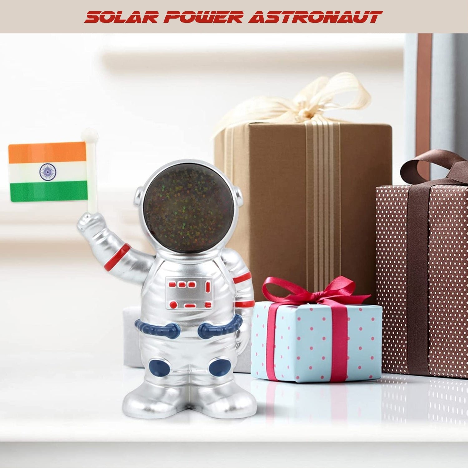 Solar Power Astronaut Ornament – Indian Flag Car Dashboard Décor
