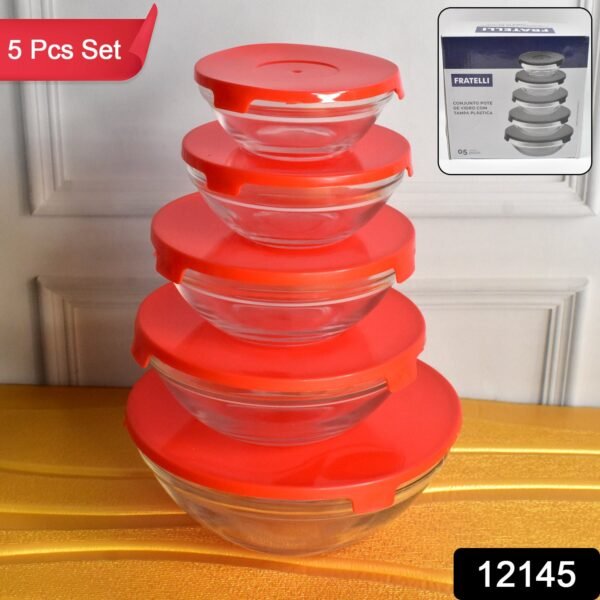 Glass Bowl Set – 5 Pcs Mixing & Storage with Lids | Organivo